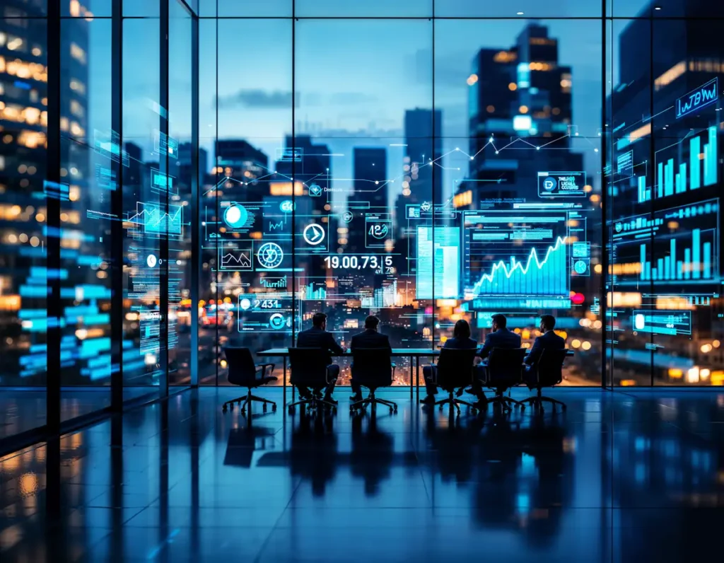 inteligencia artificial e inteligencia colectiva modern office night meeting